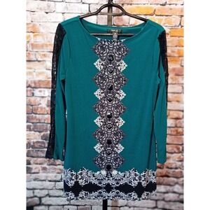 New Style & Co. Women's Long Sleeve Lace Sheath Dress Green PM Petite/Medium